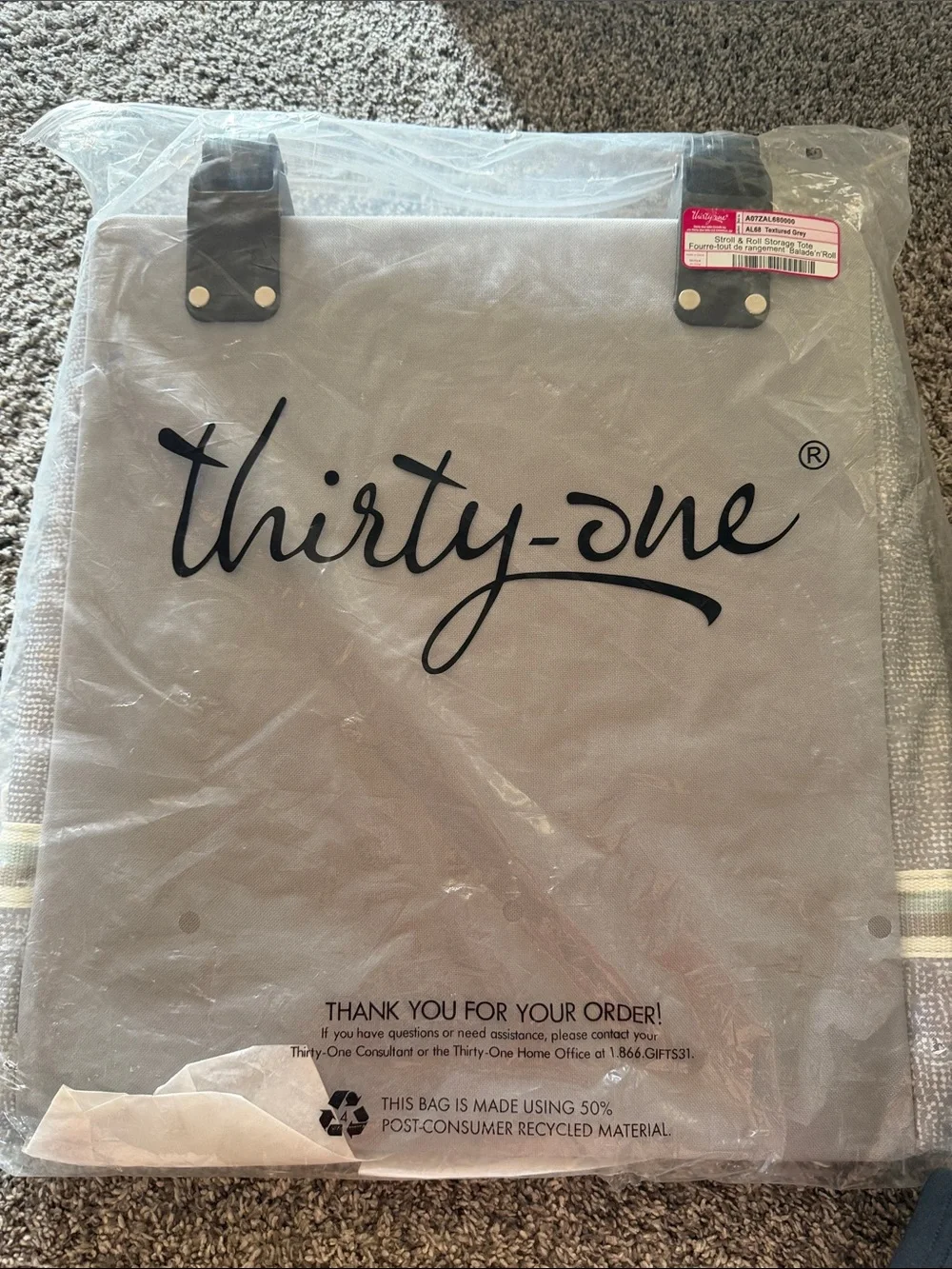 Thirty-one textured Gray Stroll and Roll Storage Tote